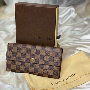Authentic Louis Vuitton Portefeuli Sara Damier Ebene Bifold Long Wallet